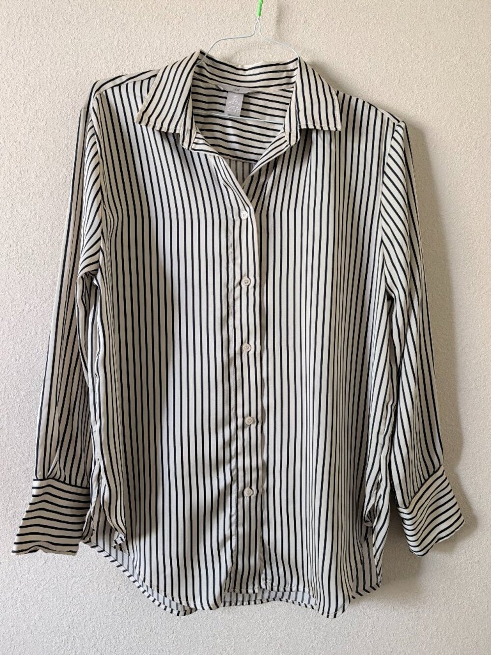 H&M Womens Small Blouse Button Up Collared Cream Black Striped